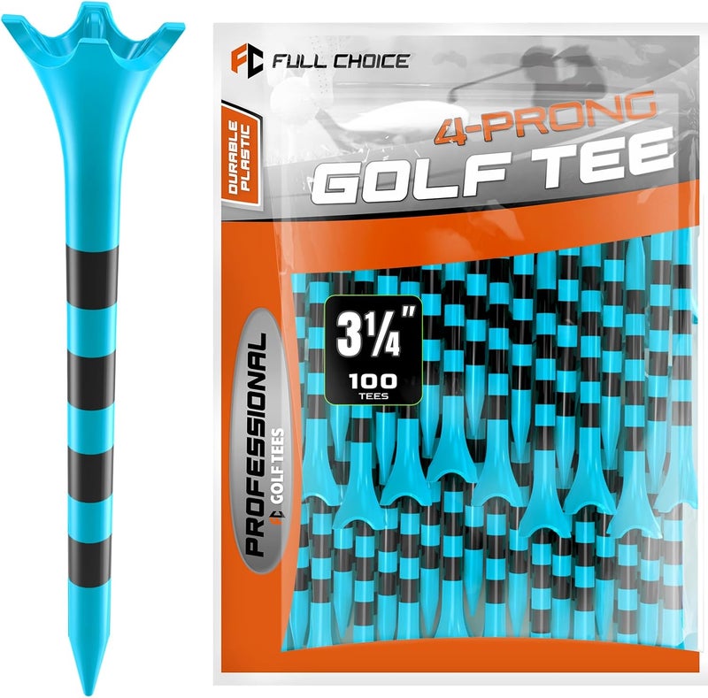 Full Choice Professional Plastic Golf Tees 100 Pack (3-1/4" or 2-3/4"), Enhanced Durability & Stability, Engineered to Minimize Friction and Side Spin - Image 1